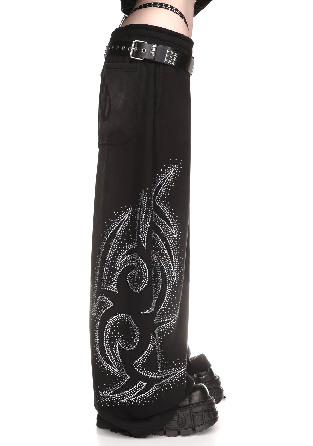 VISION RHINESTONE OVERSIZED SWEATPANTS WASHED BLACK