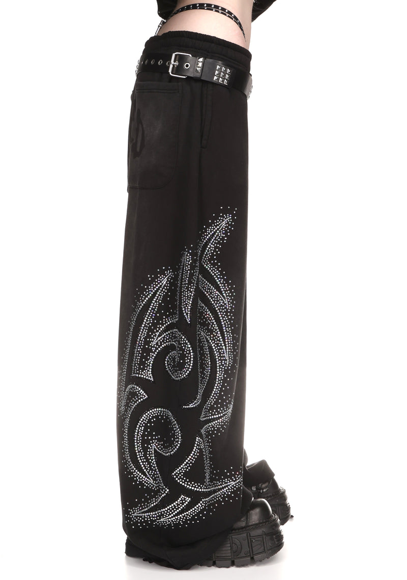 VISION RHINESTONE OVERSIZED SWEATPANTS WASHED BLACK