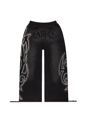 VISION RHINESTONE OVERSIZED SWEATPANTS WASHED BLACK