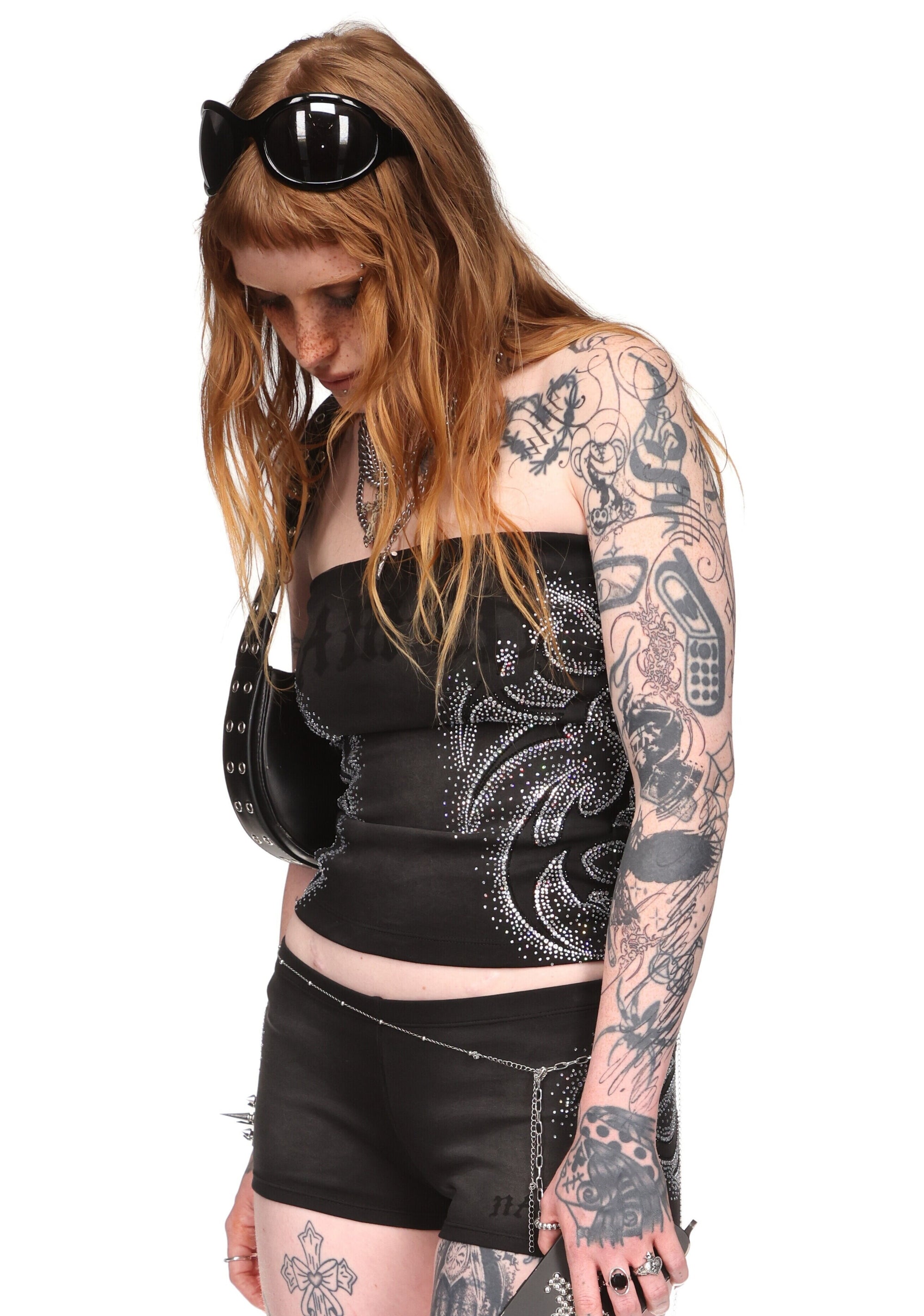 VISION RHINESTONE TUBE TOP WASHED BLACK