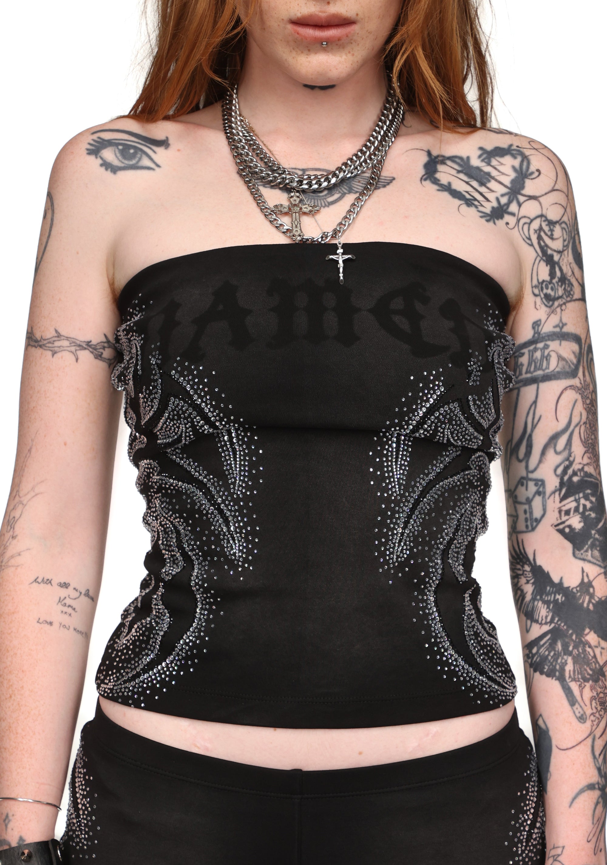 VISION RHINESTONE TUBE TOP WASHED BLACK