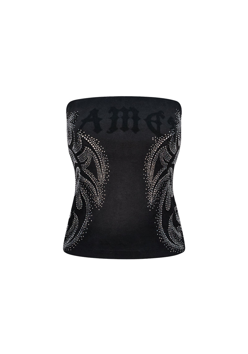 VISION RHINESTONE TUBE TOP WASHED BLACK