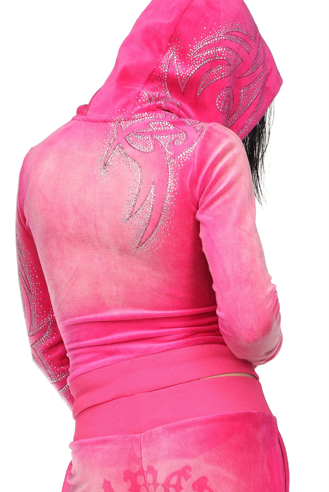 VISION RHINESTONE VELOUR HOODIE WASHED HOT PINK