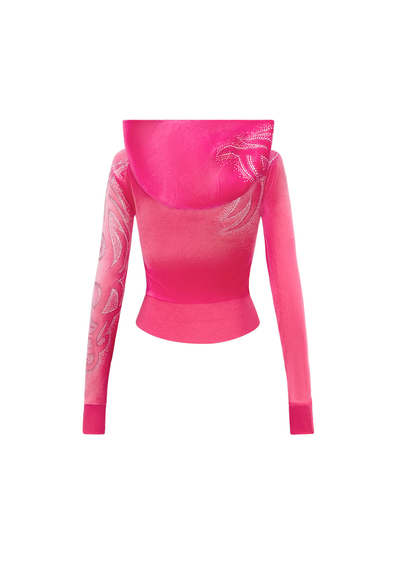 VISION RHINESTONE VELOUR HOODIE WASHED HOT PINK