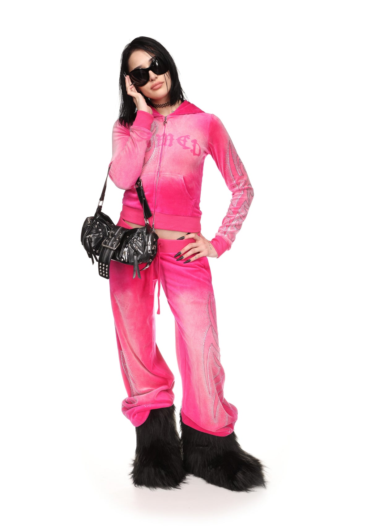 VISION RHINESTONE VELOUR SWEATPANTS WASHED HOT PINK