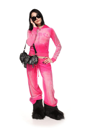 VISION RHINESTONE VELOUR SWEATPANTS WASHED HOT PINK
