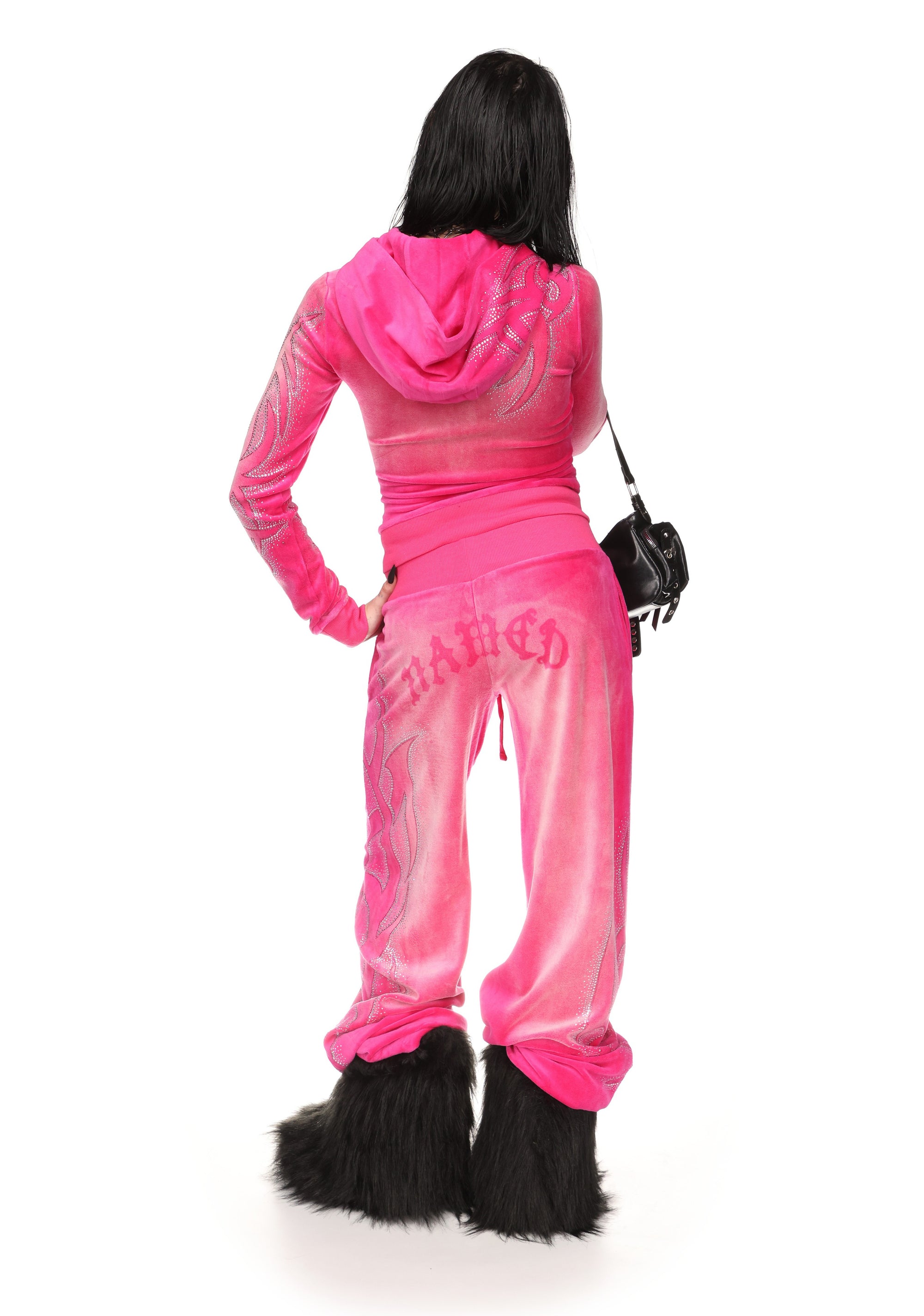 VISION RHINESTONE VELOUR SWEATPANTS WASHED HOT PINK