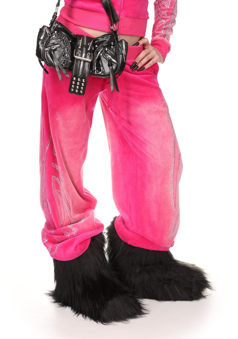 VISION RHINESTONE VELOUR SWEATPANTS WASHED HOT PINK