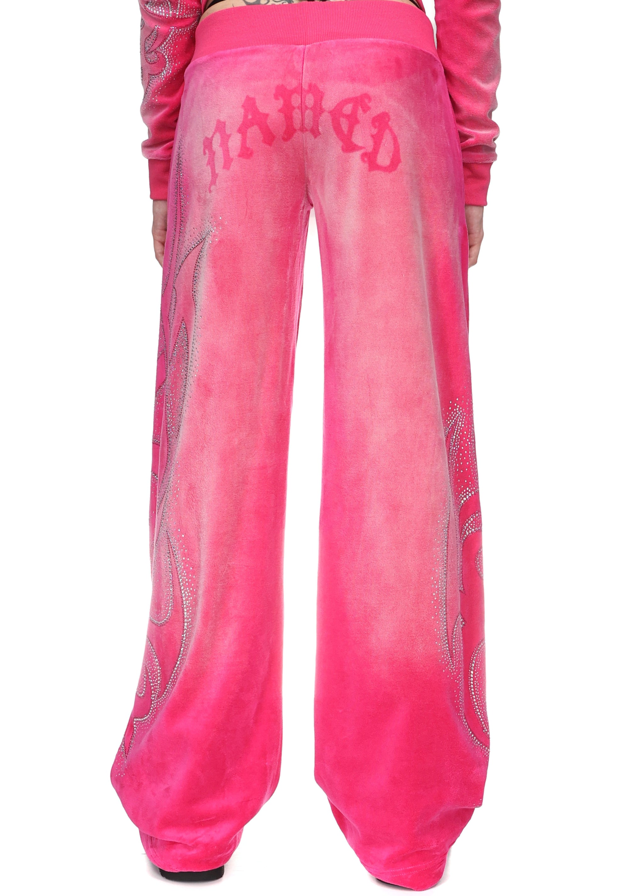 VISION RHINESTONE VELOUR SWEATPANTS WASHED HOT PINK