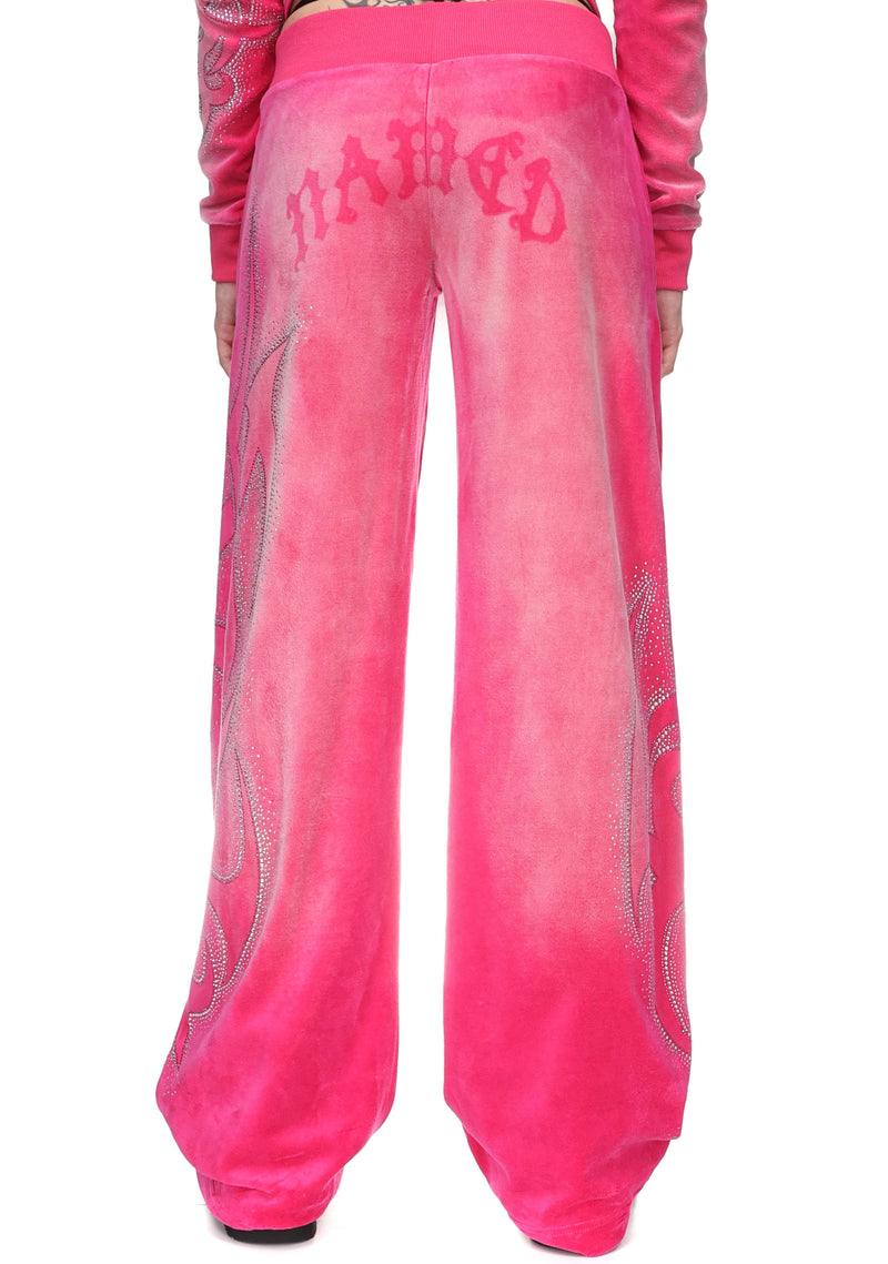 VISION RHINESTONE VELOUR SWEATPANTS WASHED HOT PINK
