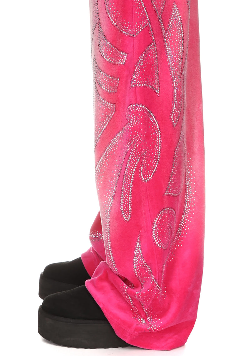 VISION RHINESTONE VELOUR SWEATPANTS WASHED HOT PINK