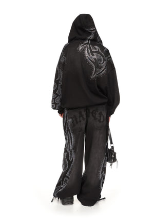 VISION RHINESTONE ZIP HOODIE WASHED BLACK