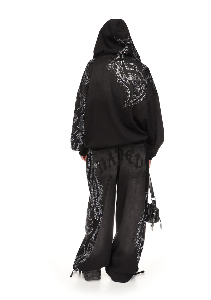 VISION RHINESTONE ZIP HOODIE WASHED BLACK