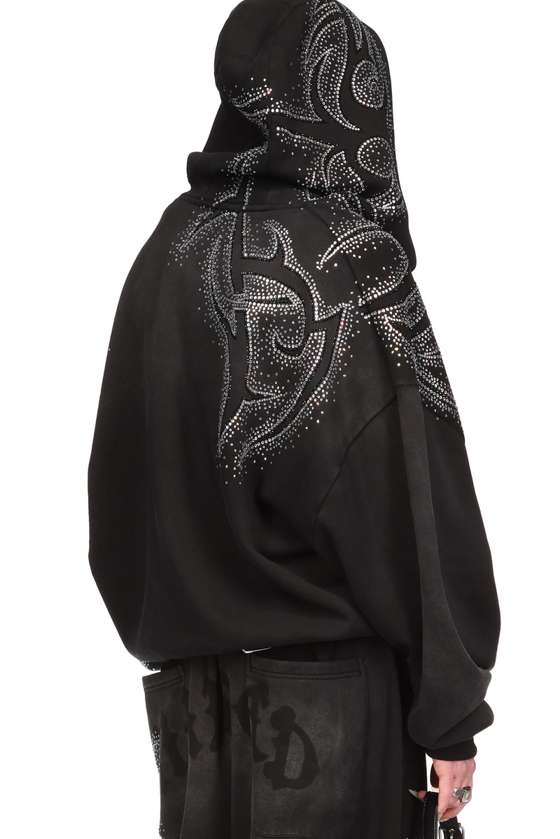 VISION RHINESTONE ZIP HOODIE WASHED BLACK