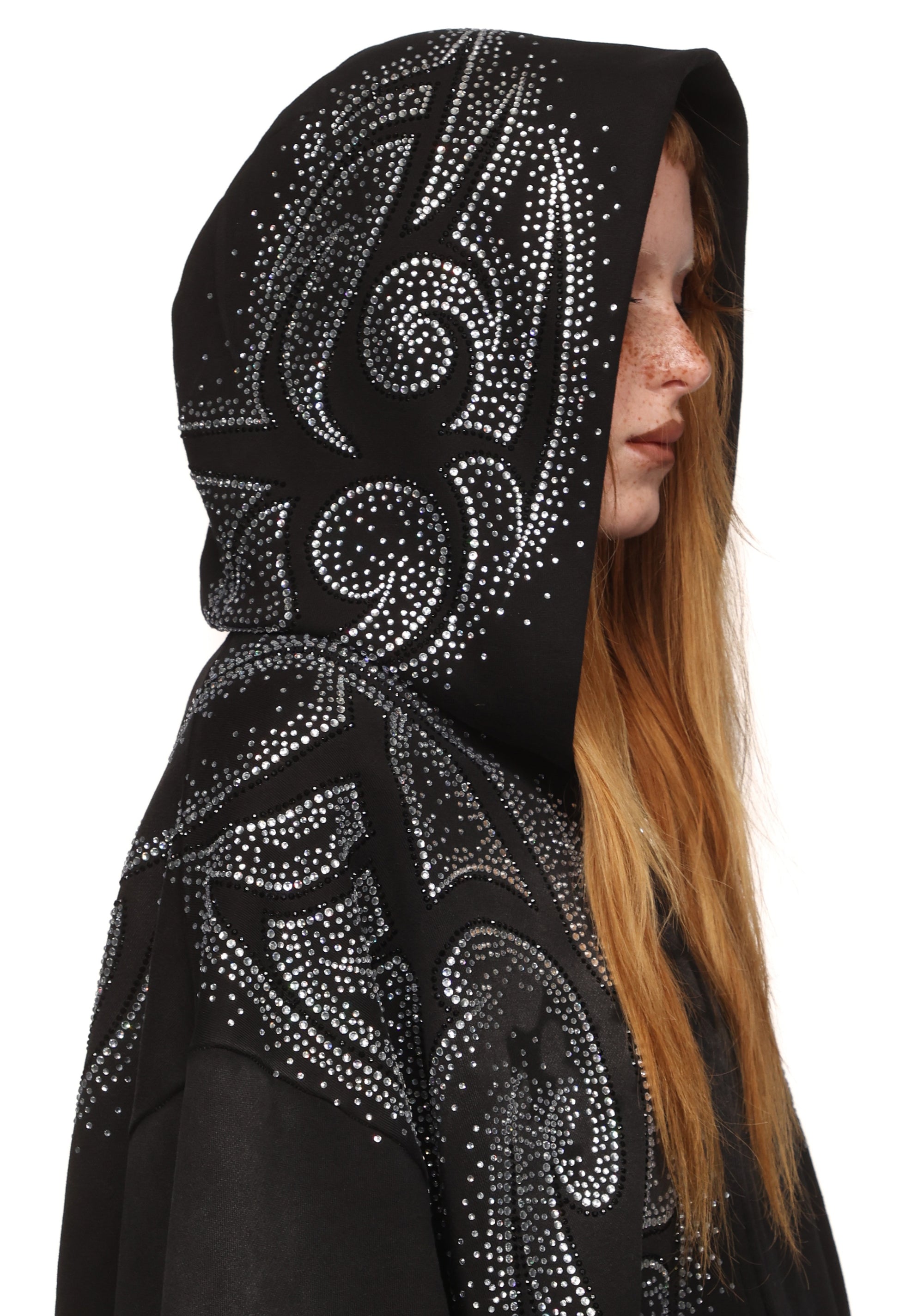 VISION RHINESTONE ZIP HOODIE WASHED BLACK