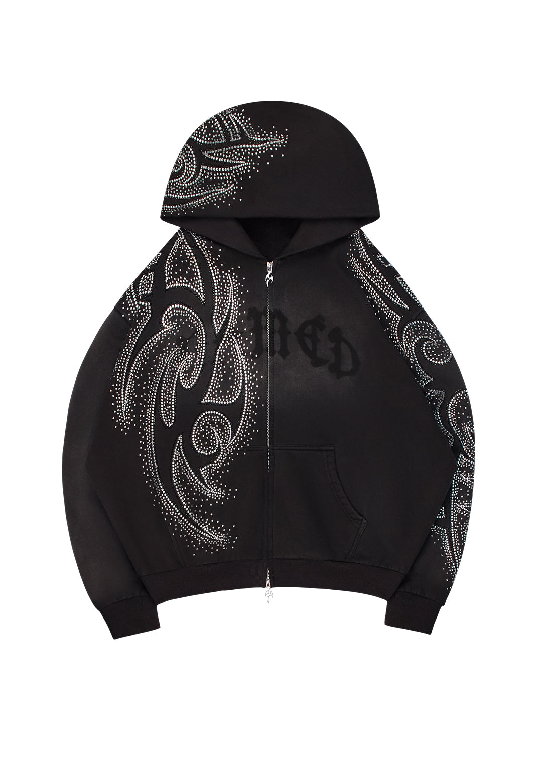 VISION RHINESTONE ZIP HOODIE WASHED BLACK