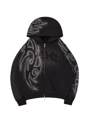 VISION RHINESTONE ZIP HOODIE WASHED BLACK