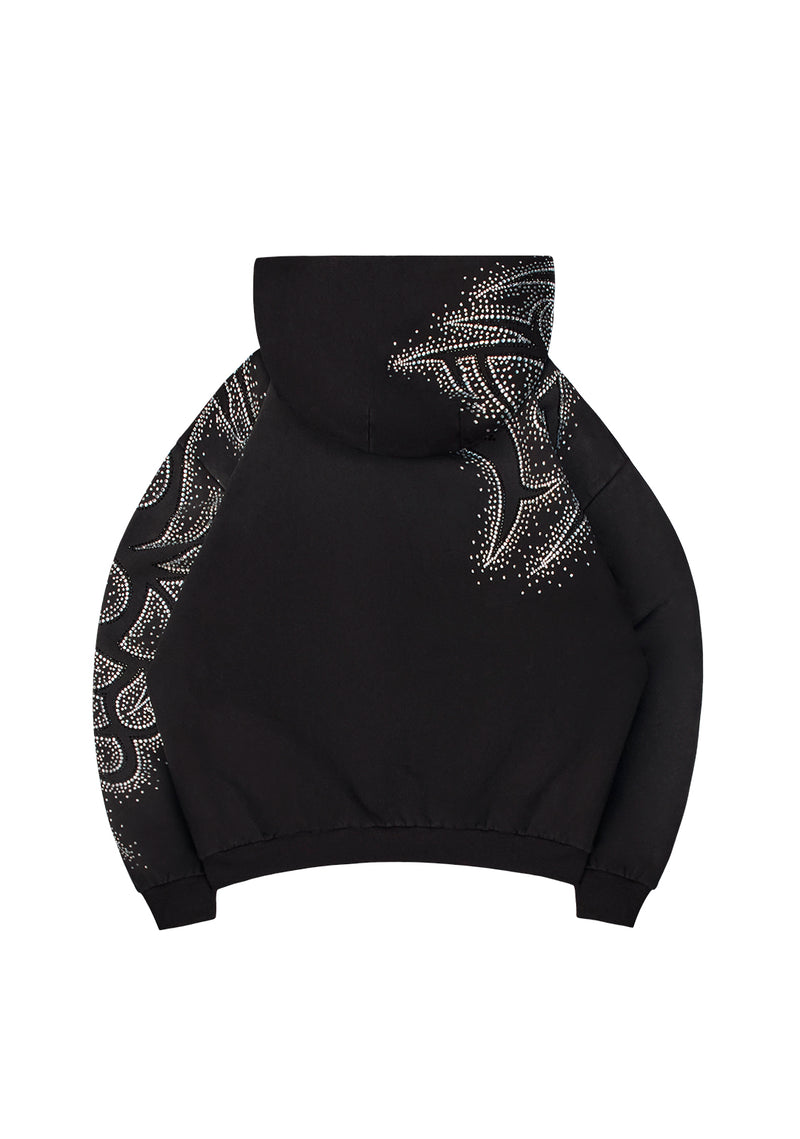 VISION RHINESTONE ZIP HOODIE WASHED BLACK