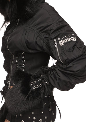 VIXEN LACE-UP BOMBER JACKET WITH MITTENS BLACK