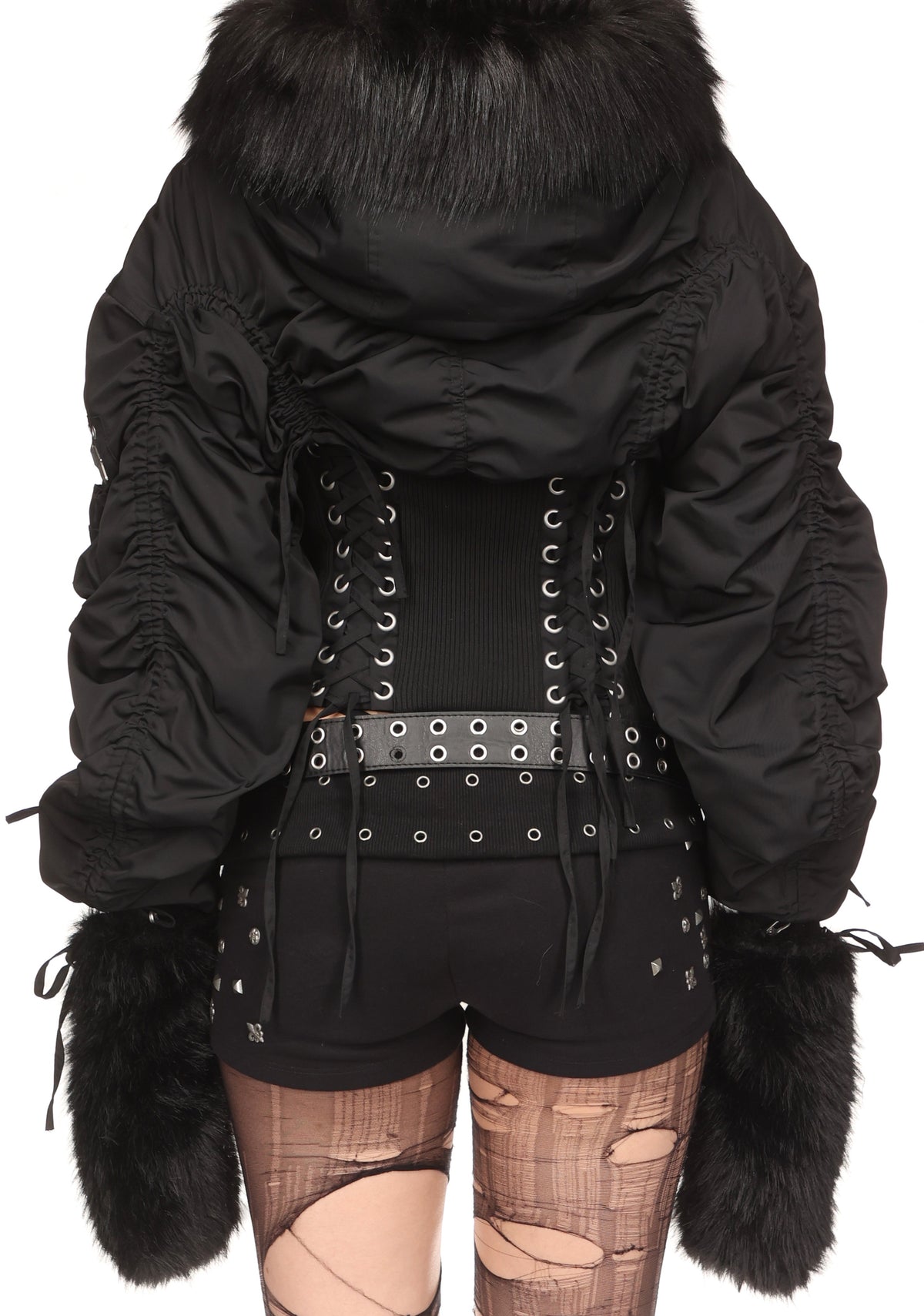 VIXEN LACE-UP BOMBER JACKET WITH MITTENS BLACK