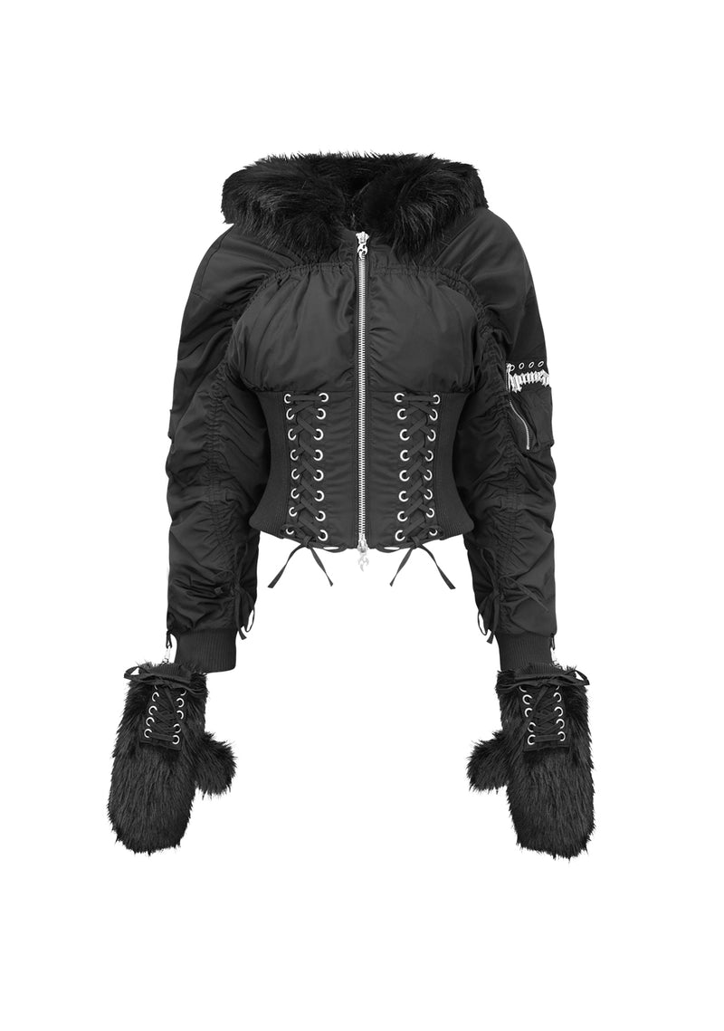 VIXEN LACE-UP BOMBER JACKET WITH MITTENS BLACK