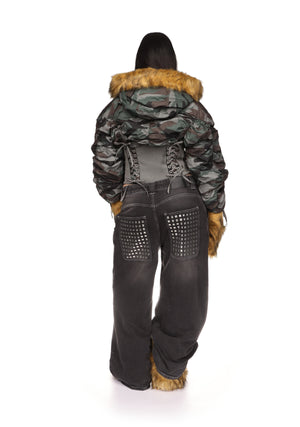 VIXEN LACE-UP BOMBER JACKET WITH MITTENS CAMO