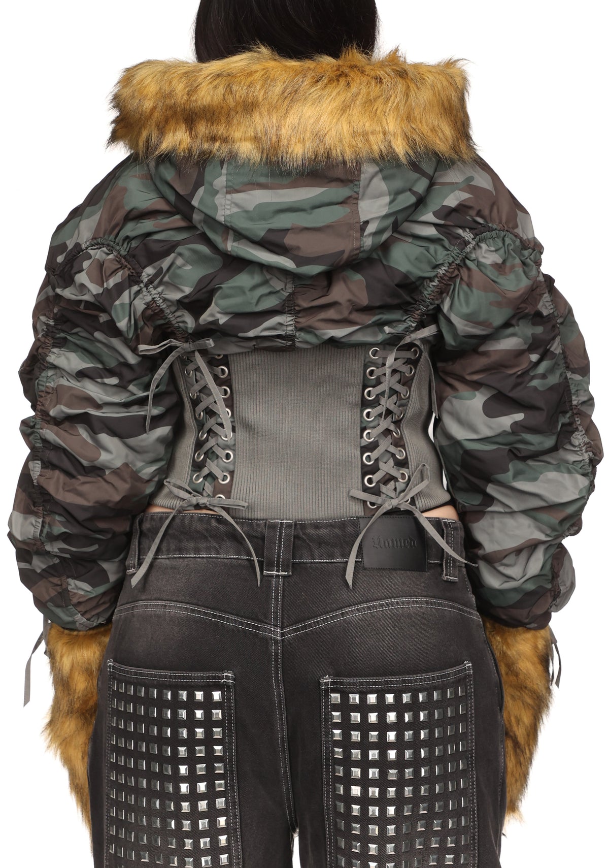 VIXEN LACE-UP BOMBER JACKET WITH MITTENS CAMO