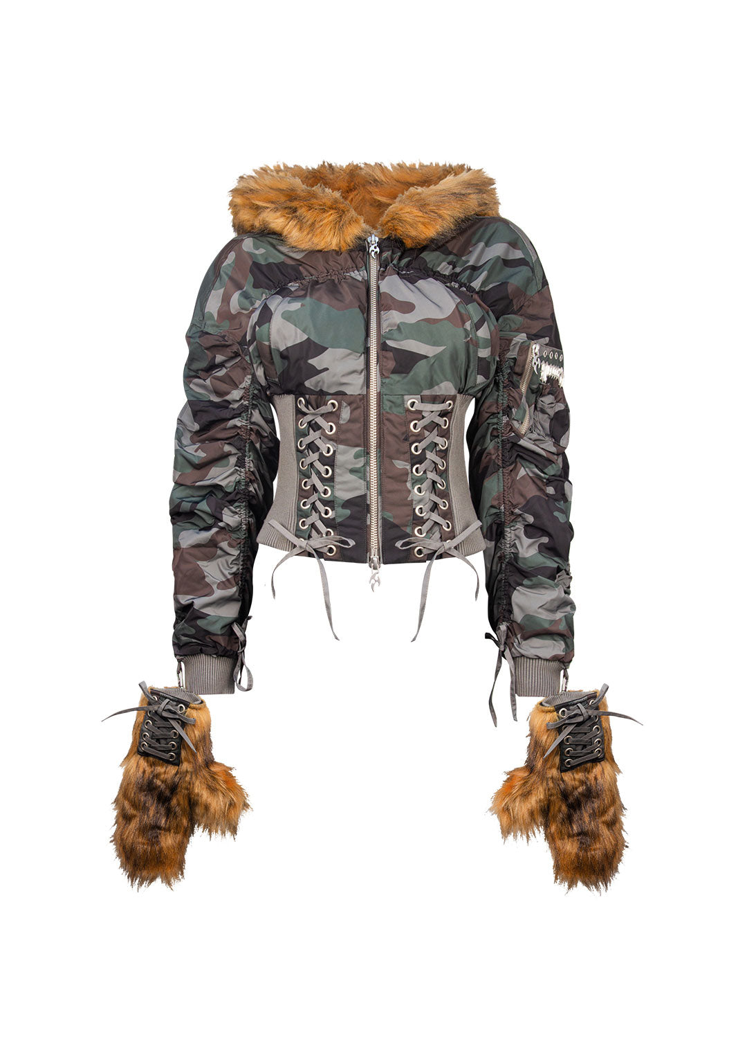 VIXEN LACE-UP BOMBER JACKET WITH MITTENS CAMO