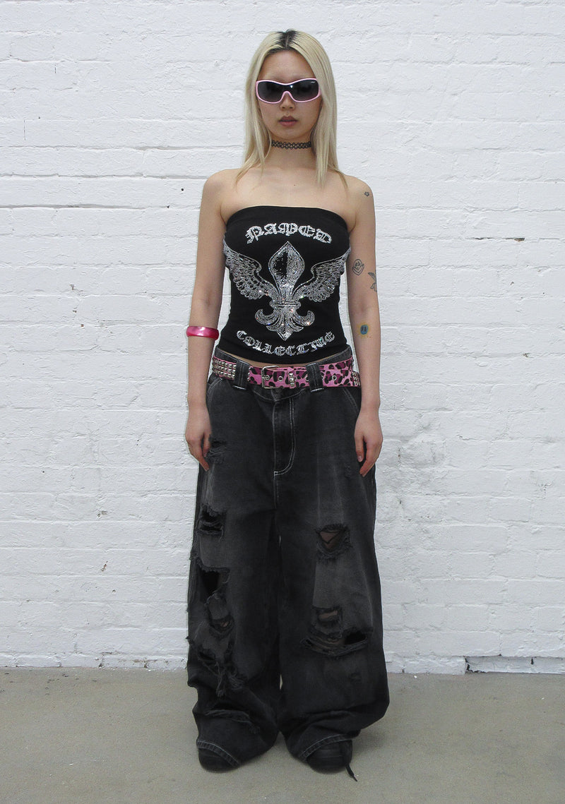 VORTEX RHINESTONE TUBE TOP BLACK