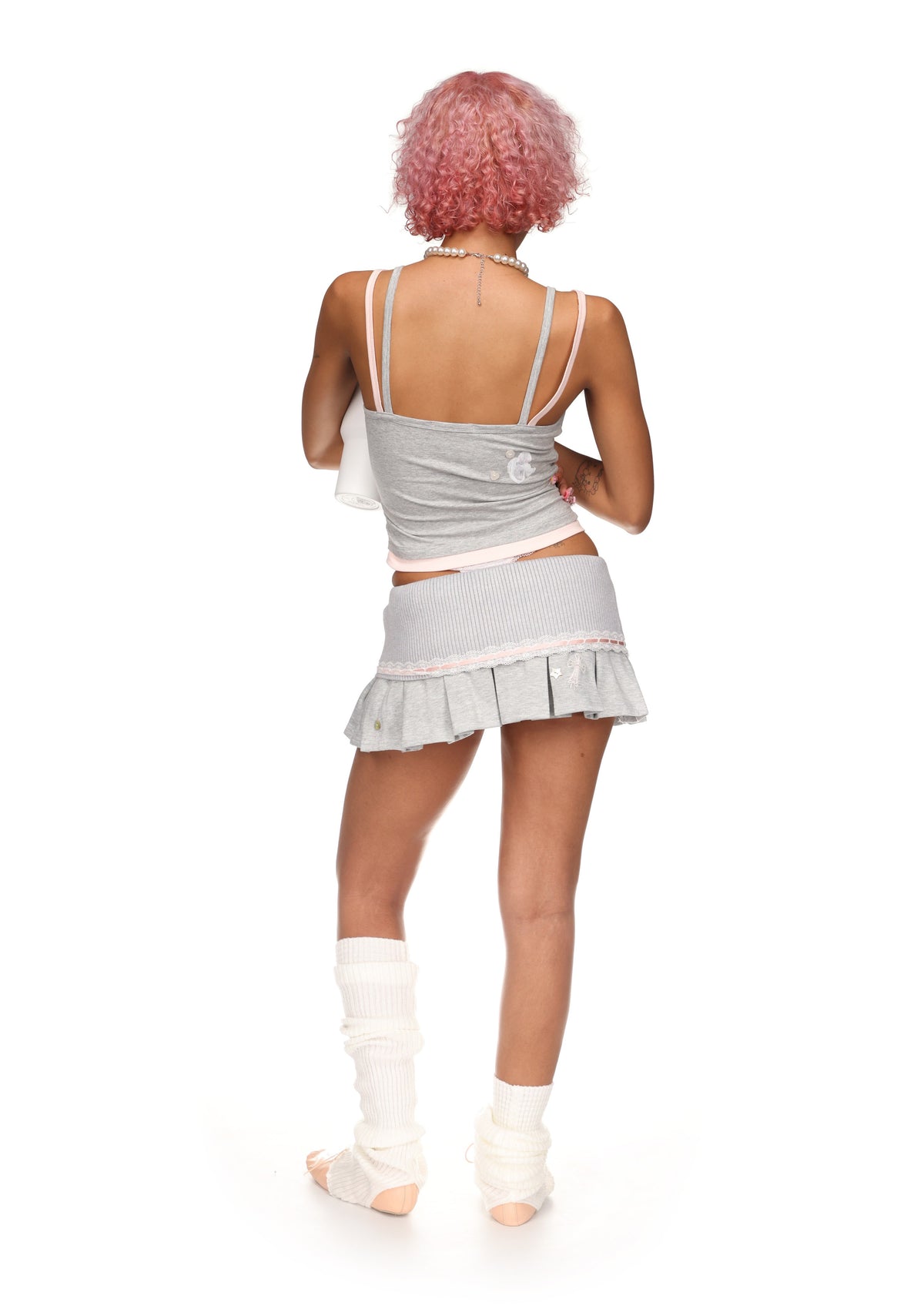 WHISPER PLEATED MINI SKIRT GREY MARL