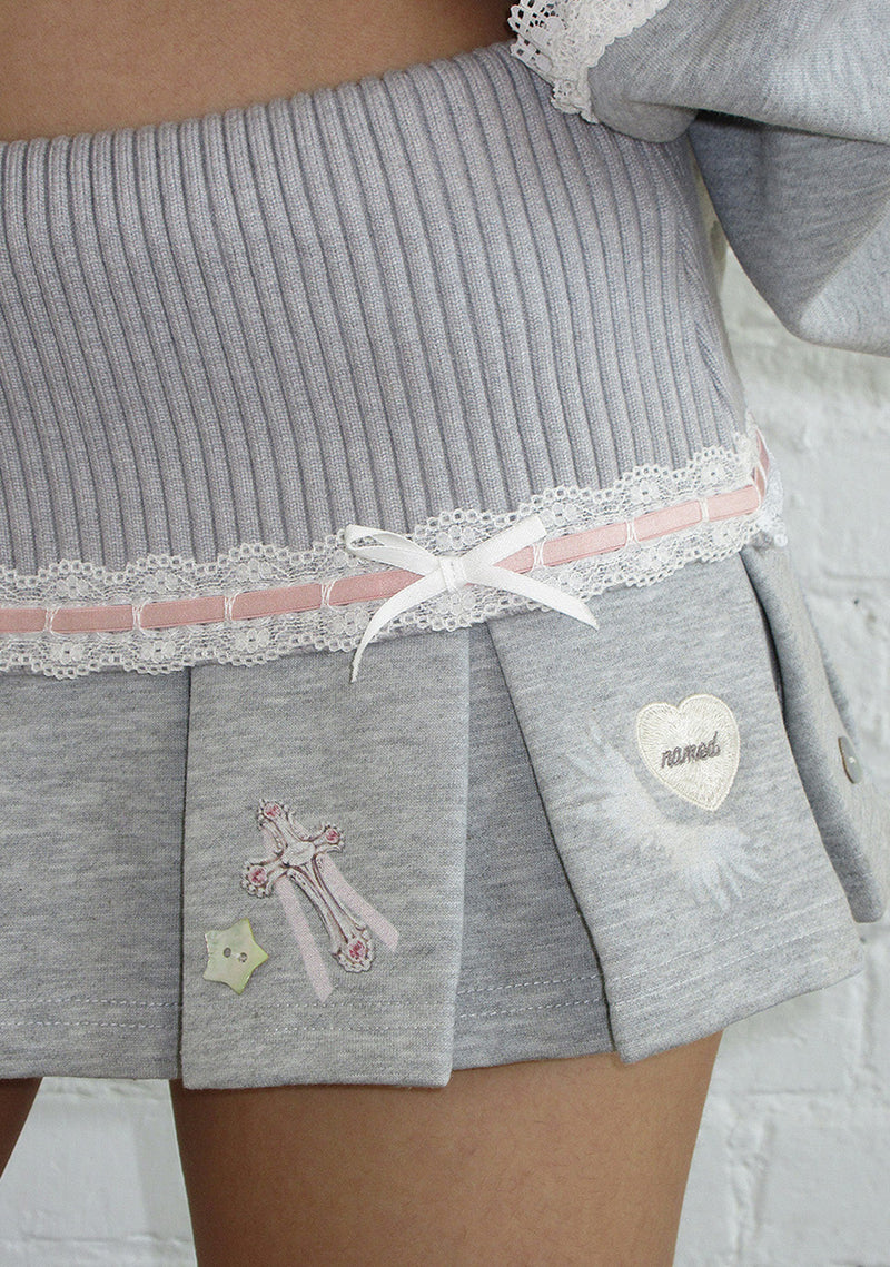 WHISPER PLEATED MINI SKIRT GREY MARL