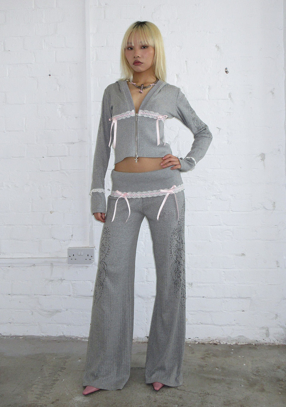 WHISPER RIBBON POINTELLE SCULPT PANTS GREY MARL