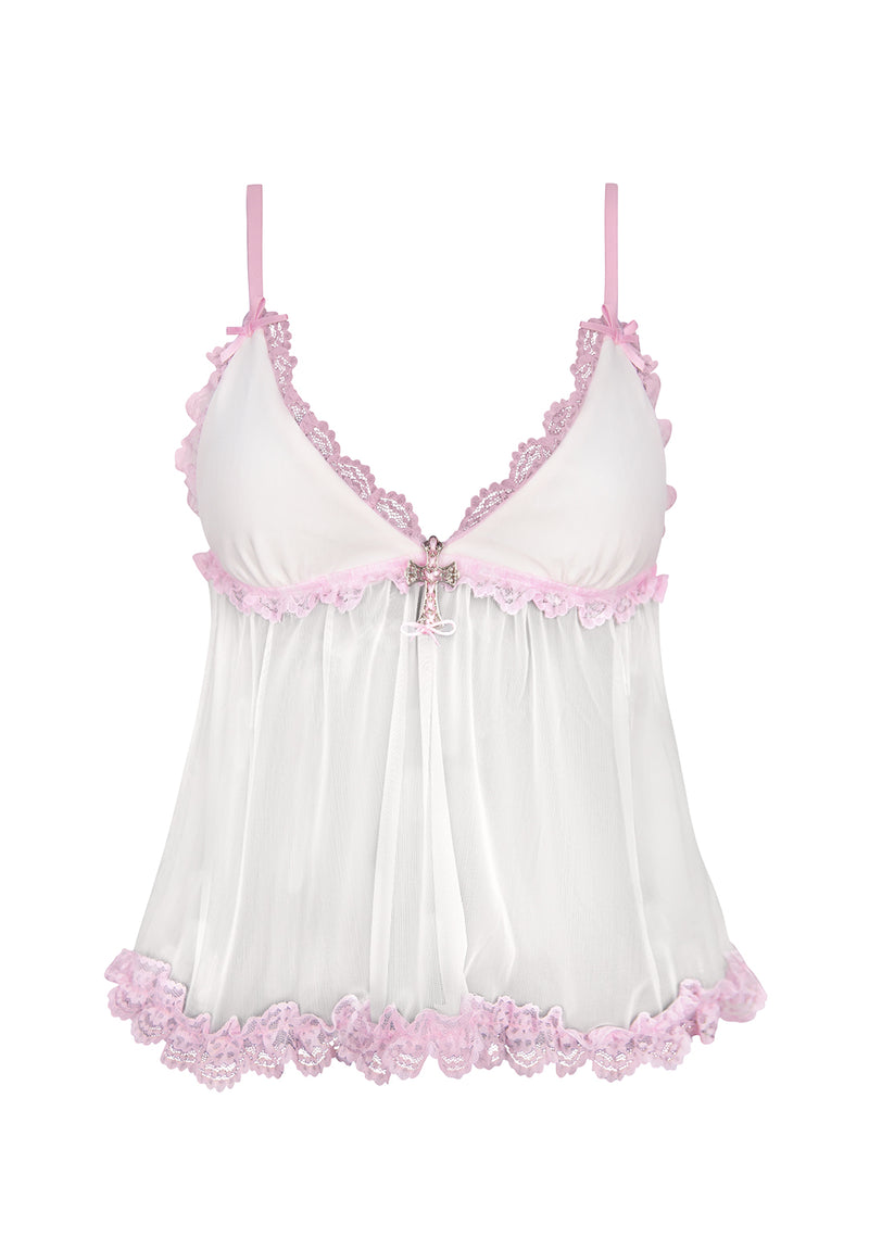 WHISPER SHEER MESH CAMI TOP WHITE