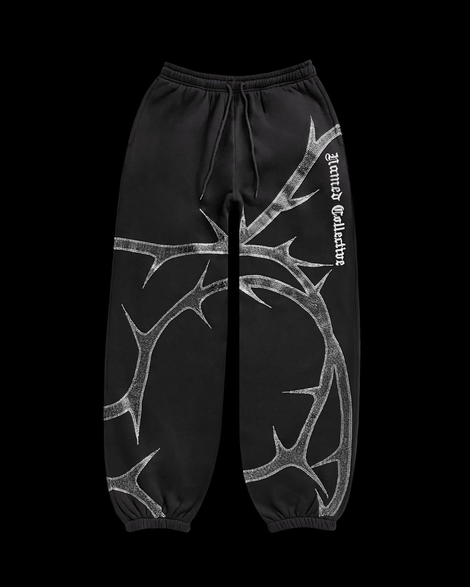 THORN RHINESTONE SWEATPANTS BLACK