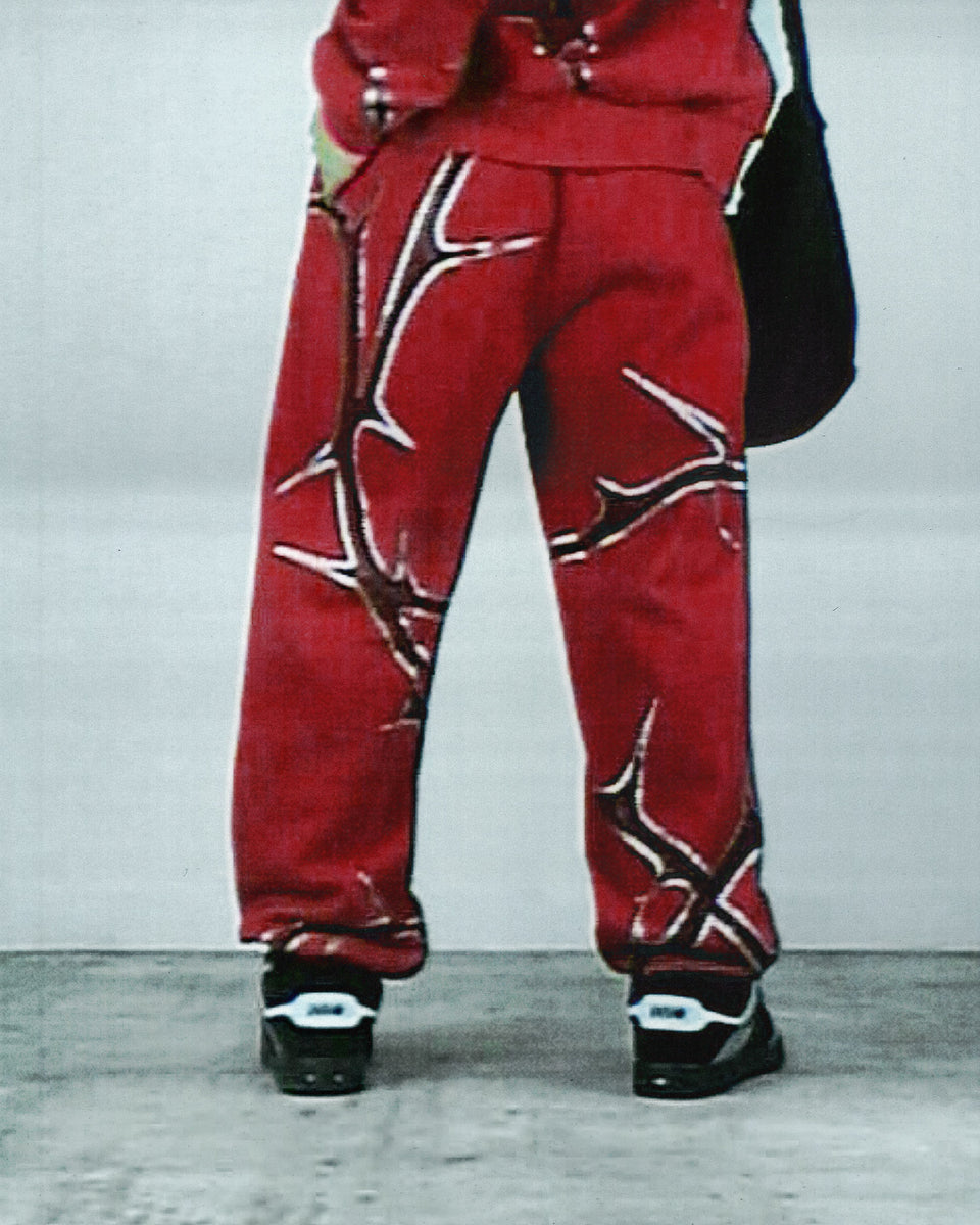 THORN RHINESTONE SWEATPANTS RED